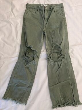 Distressed Risen High-Rise Women’s Jeans in Olive Green